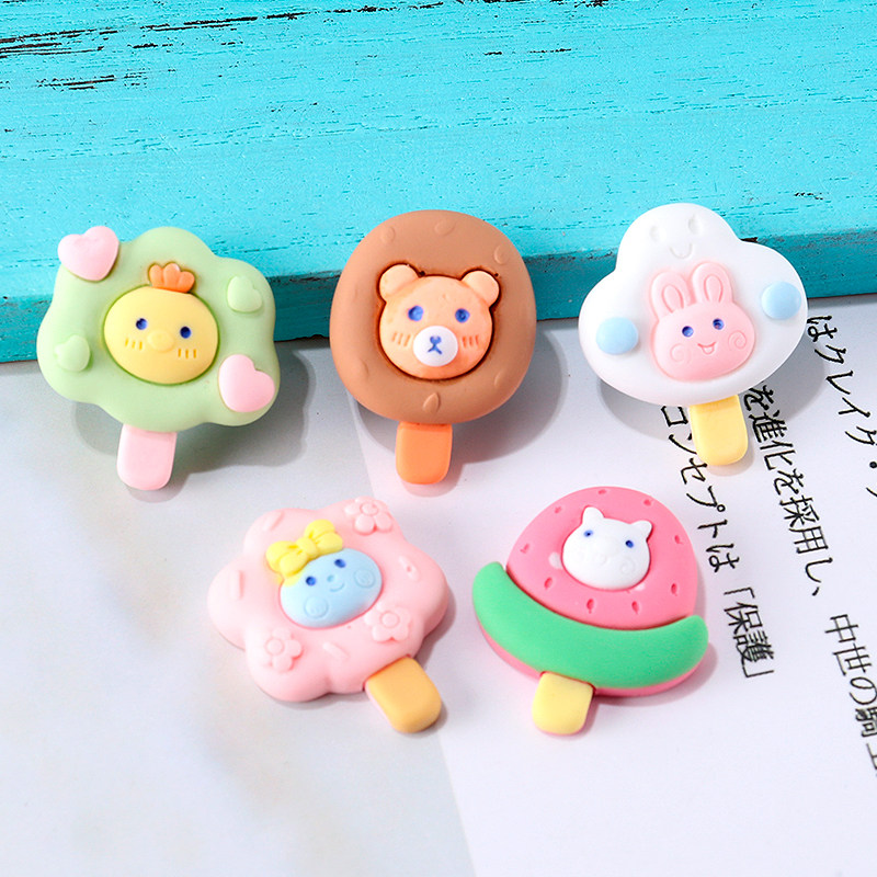 卡通小动物仿真冰棍diy树脂配件贴片奶油胶手机壳材料手工制作