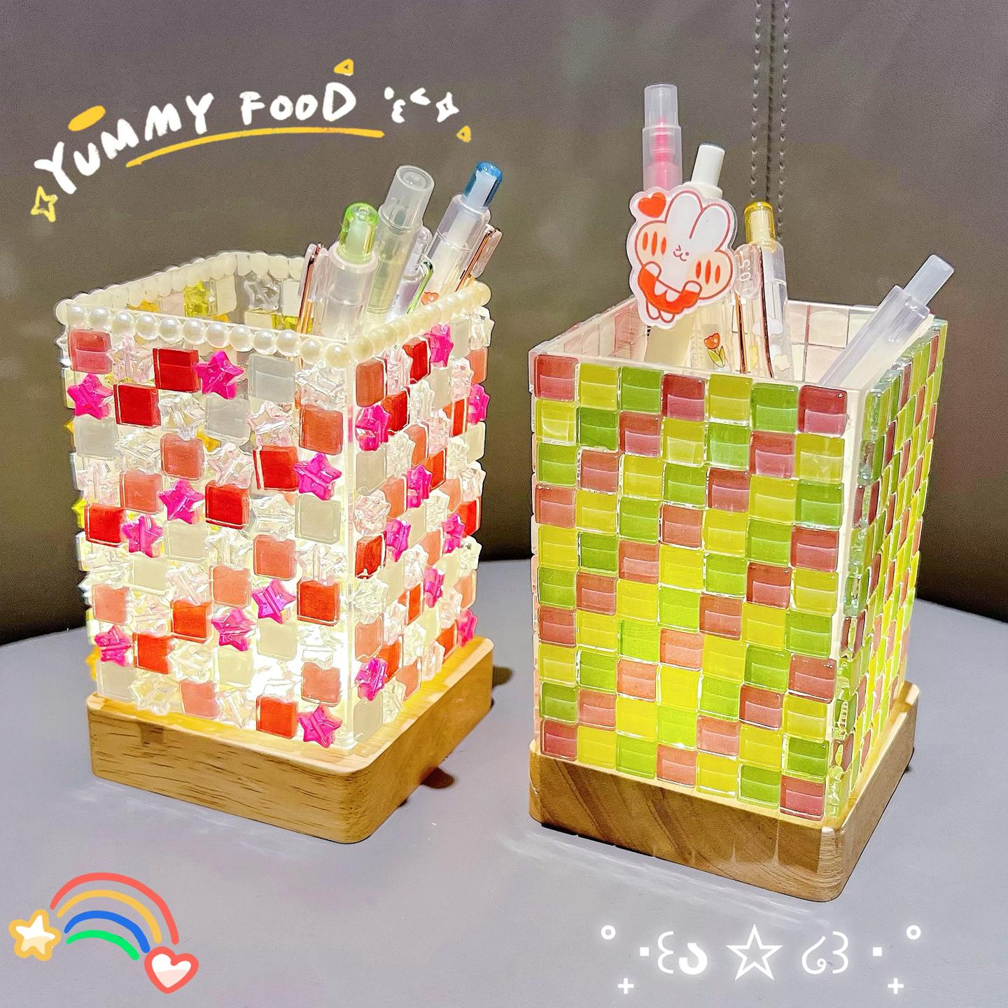 马赛克笔筒diy材料包儿童益智玩具女孩生日礼物闪钻发光带灯套装