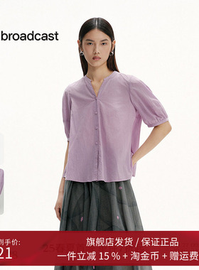 播商场同款紫色灯笼袖短袖衬衫女25夏季新款别致小衫BDS2CD2482