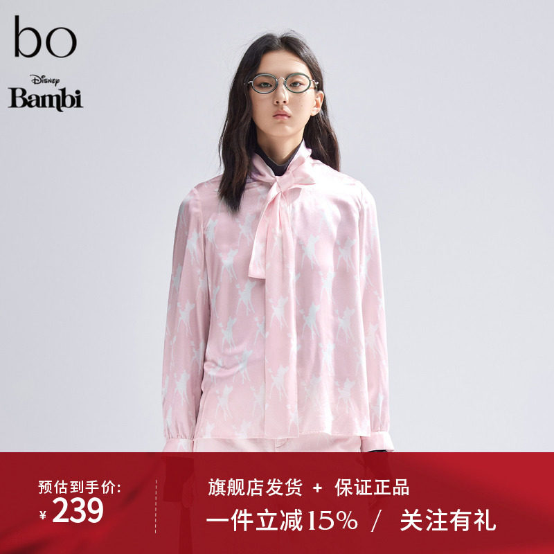 播迪士尼小鹿斑比联名系列商场同款系带衬衫长袖花衬衣BDR1CD2414