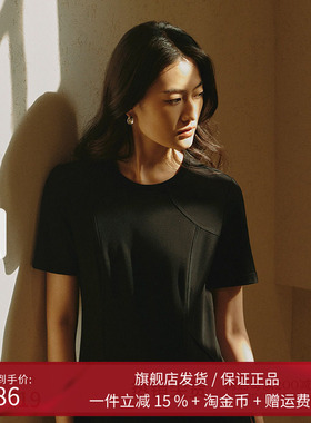 播黑色气质连衣裙女商场同款2024夏季收腰立体简约长裙BDR2LD0688