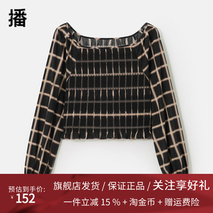 播法式长袖衬衫女2023秋商场同款秋气质一字领花衬衣BDQ3HD0736