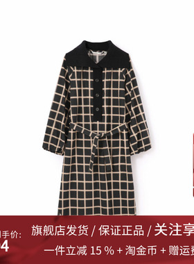 播格子连衣裙女2023秋商场同款复古chic中长款收腰裙子BDQ3LD0705