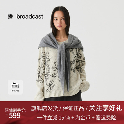 【羊毛】播柔软圆领提花针织衫女25冬季新款宽松毛衣DDS4SD5204