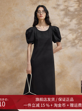 播黑色绑带泡泡袖连衣裙女商场同款夏季新款气质长裙BDR2LD0712