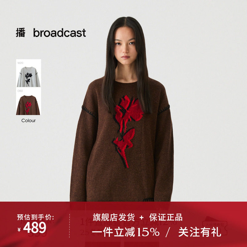 播撞色提花流苏针织衫女冬季宽松圆领提花毛衣DDS4SD5209