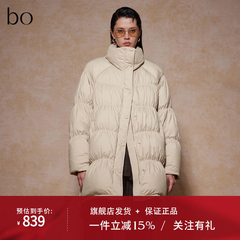 播商场同款黑标系列中长款宽松保暖24冬白鸭绒羽绒服女BDR4RD2504