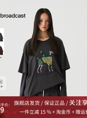 播假两件圆领刺绣T恤女25冬季新款松弛慵懒宽松上衣DDS4YD5140