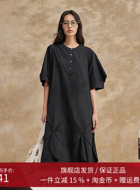 播泡泡袖黑色连衣裙女商场同款宽松优雅别致时尚长裙BDR2LD0813