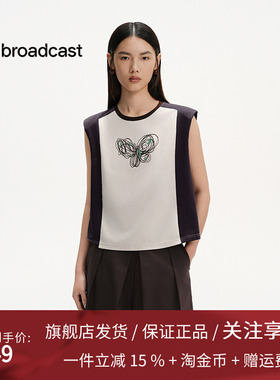 播商场同款美式轻薄圆领无袖T恤女25夏季新款撞色上衣BDS2YD2529