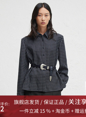 播2024冬季新款文艺复古格子衬衫女休闲宽松外套DDR4CD5088