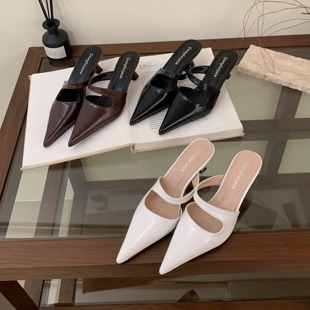 细跟高跟鞋包头半拖鞋子女夏季新款法式穆勒女鞋尖头凉拖鞋配裙子