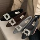 浅口加绒保暖棉鞋 名媛气质时尚 女 水钻方扣平底单鞋 2025年秋冬新款