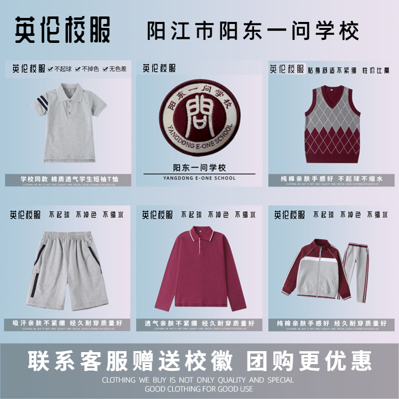 【校徽校服订购】阳江市阳东一问学校 学生运动服夏季短袖T恤裙