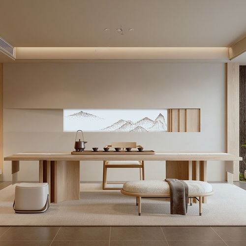 原木色实木茶桌椅组合家