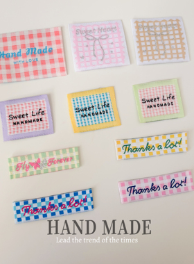 百搭格子手工布标Handmade纯棉标签辅料缝纫彩色围巾袜子多色布贴