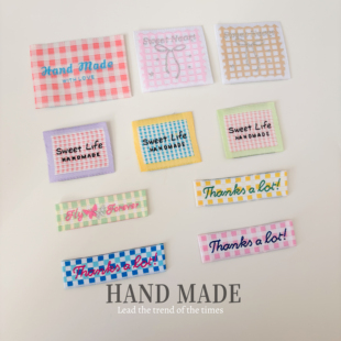 百搭格子手工布标Handmade纯棉标签辅料缝纫彩色围巾袜子多色布贴