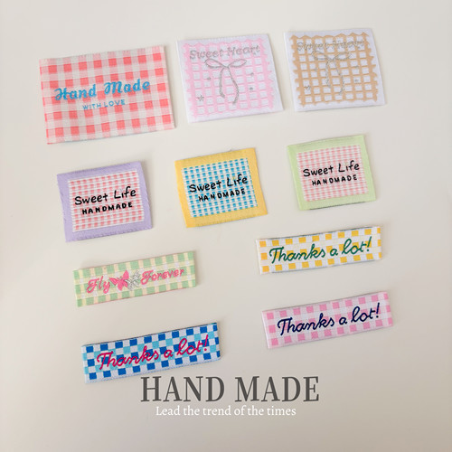 百搭格子手工布标Handmade纯棉标签辅料缝纫彩色围巾袜子多色布贴