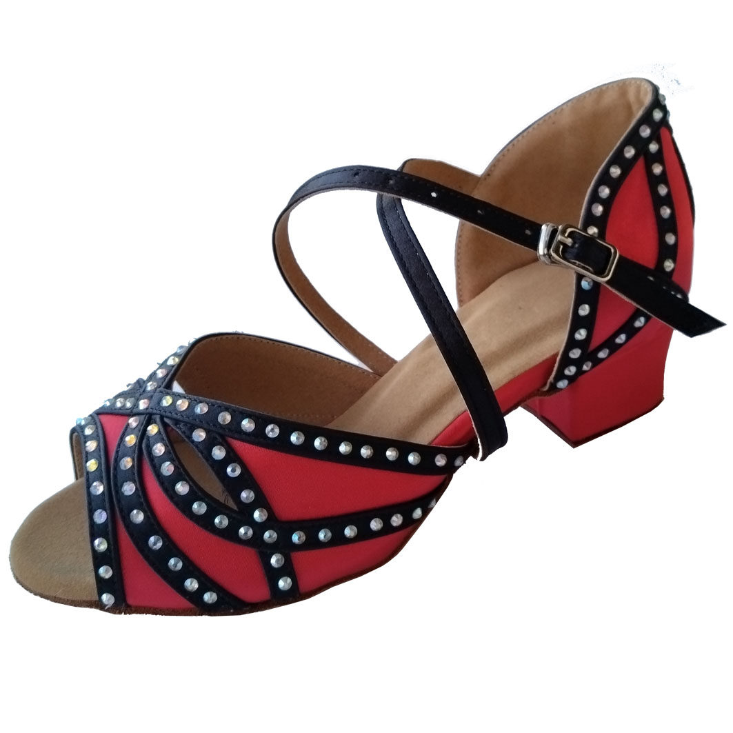 软底女拉丁舞鞋 学生国标摩登交谊演出 成人跳舞鞋 红缎定制跟高