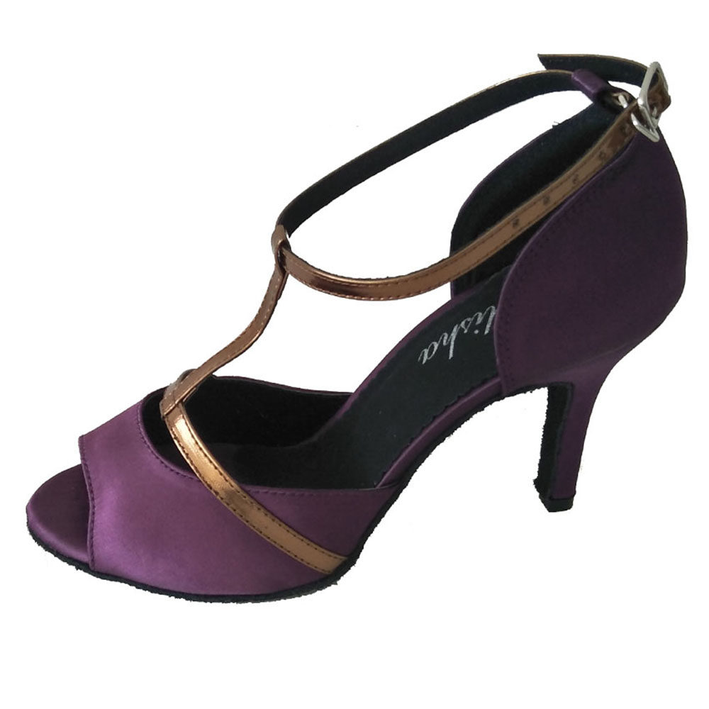 女拉丁舞鞋大码 国标学生上课表演 摩登交谊 黑缎软底定制 专业