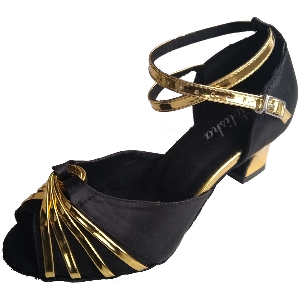 国标女拉丁舞鞋 学生上课表演 摩登交谊成人 室内软底 黑色定制跟