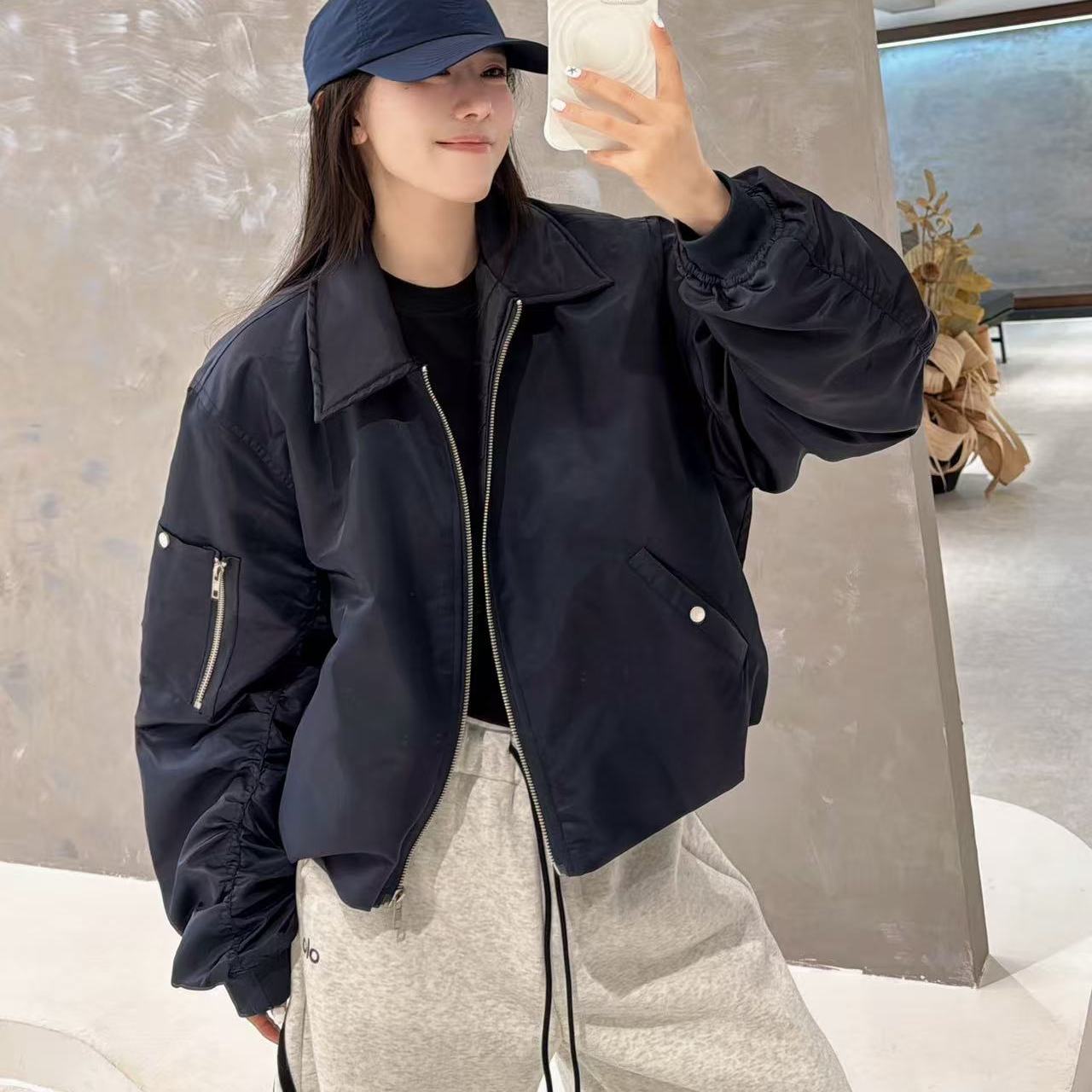 欧洲站2025冬季新款POLO领廓版落肩袖口袋拉链设计夹棉外套夹克潮