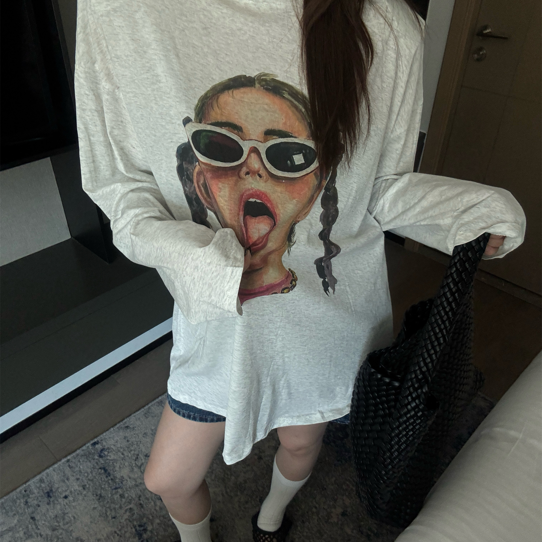 搞怪女孩图案薄款防晒衣T恤潮