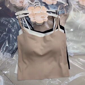 欧洲站2025夏季冰丝棉胸垫一体背心吊带百搭美背粉底液隐形美背女