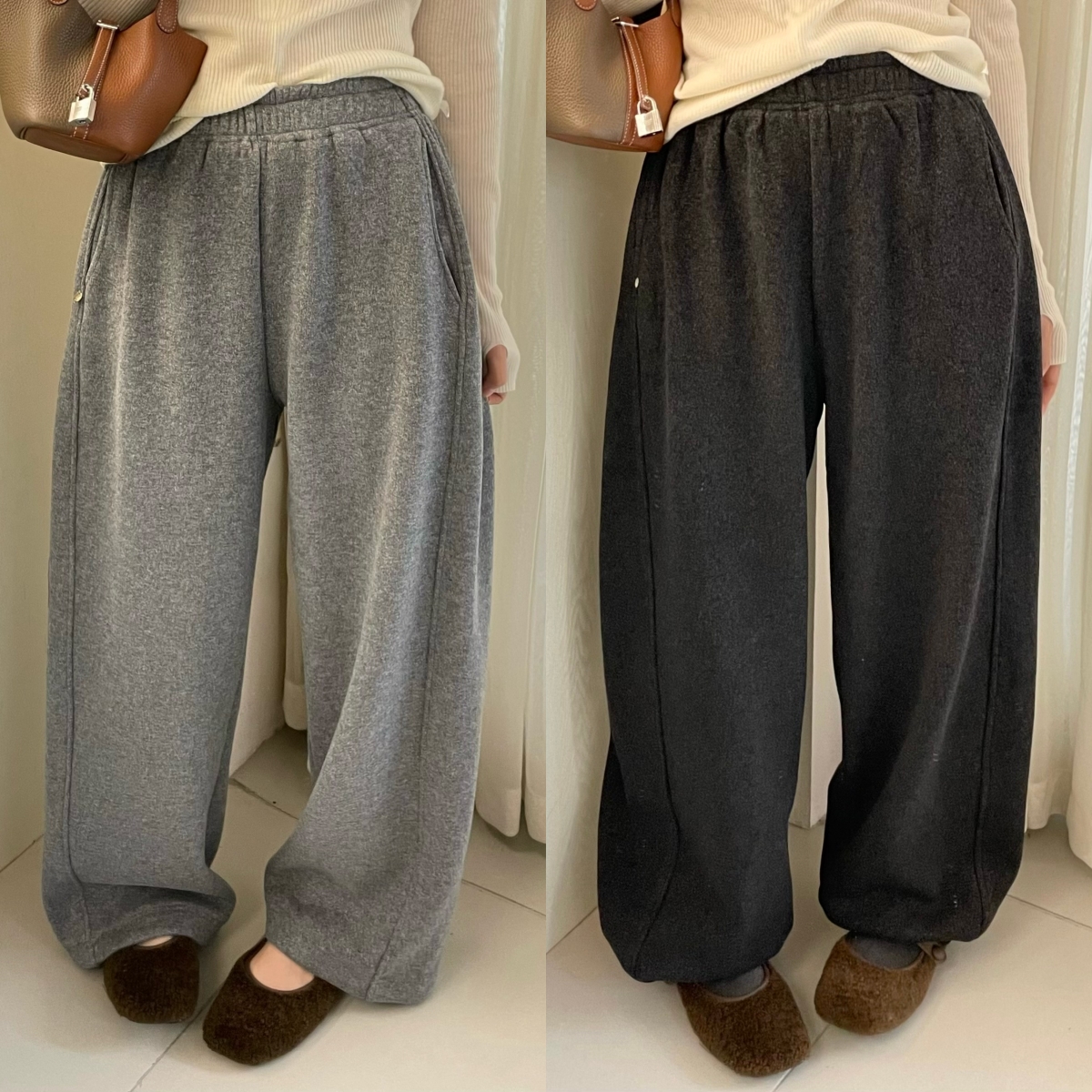 欧洲站2025冬季新款松紧腰口袋贝壳扣设计加厚加绒软糯羊绒休闲裤