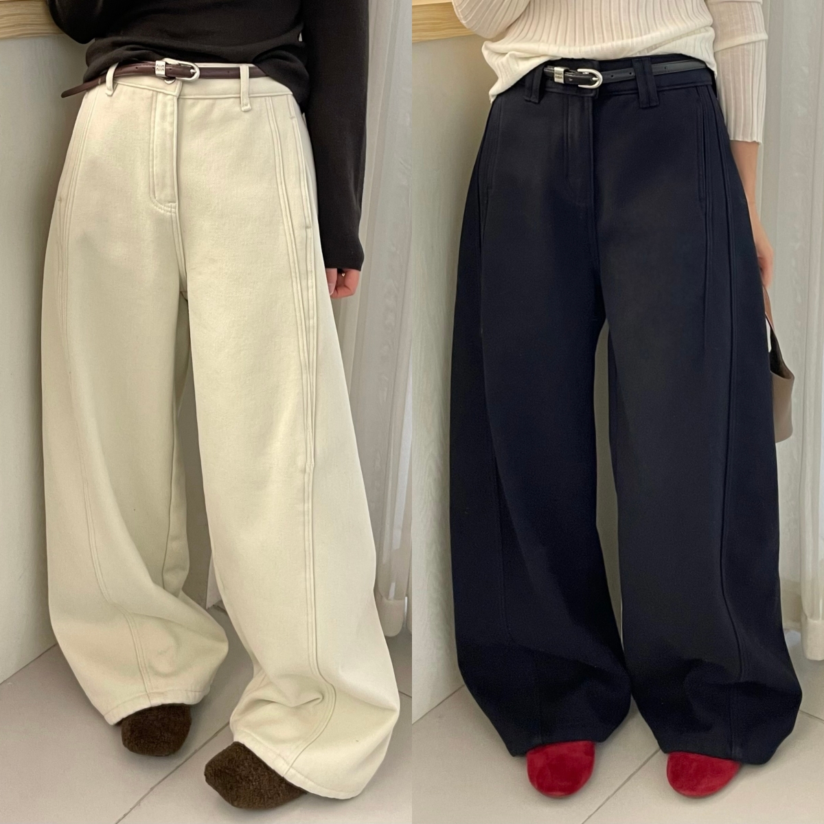 欧洲站2025冬季新款韩版时尚口袋侧压线净版纯色加绒休闲裤长裤女