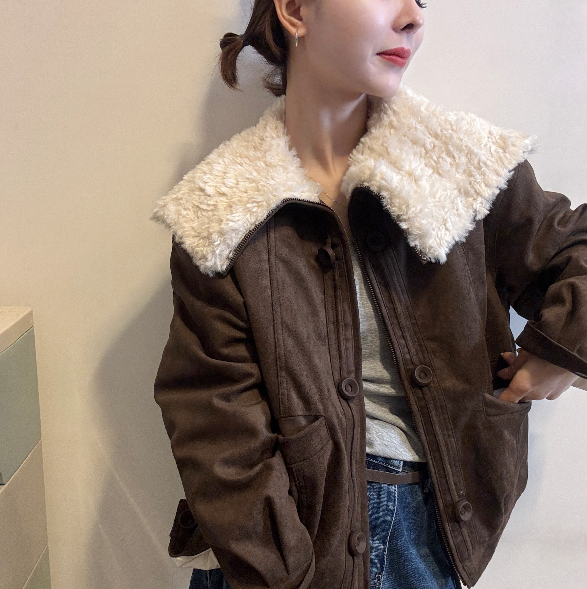 欧洲站2025冬季新款韩版时尚大翻领毛毛设计内里羽绒短款外套 潮