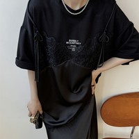 醋酸拼接吊帶假兩件短袖T恤潮