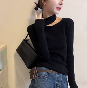 基础款 欧洲站2025冬季 套头针织衫 气质性感斜肩飘带净版 毛衣女 韩版