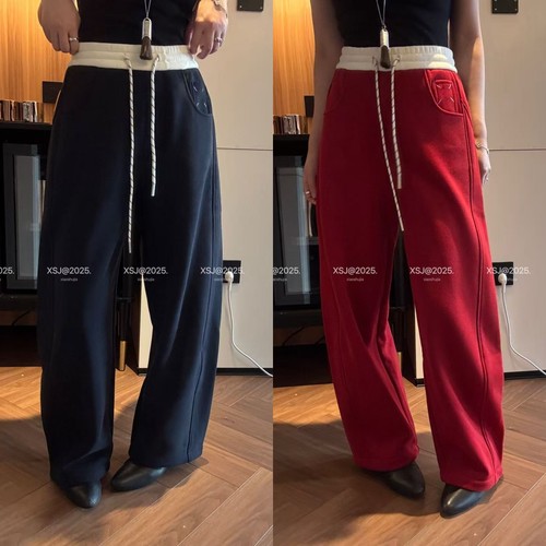 欧洲站2025冬季时尚腰头拼色麻花抽绳口袋明线补丁休闲裤既然卫裤