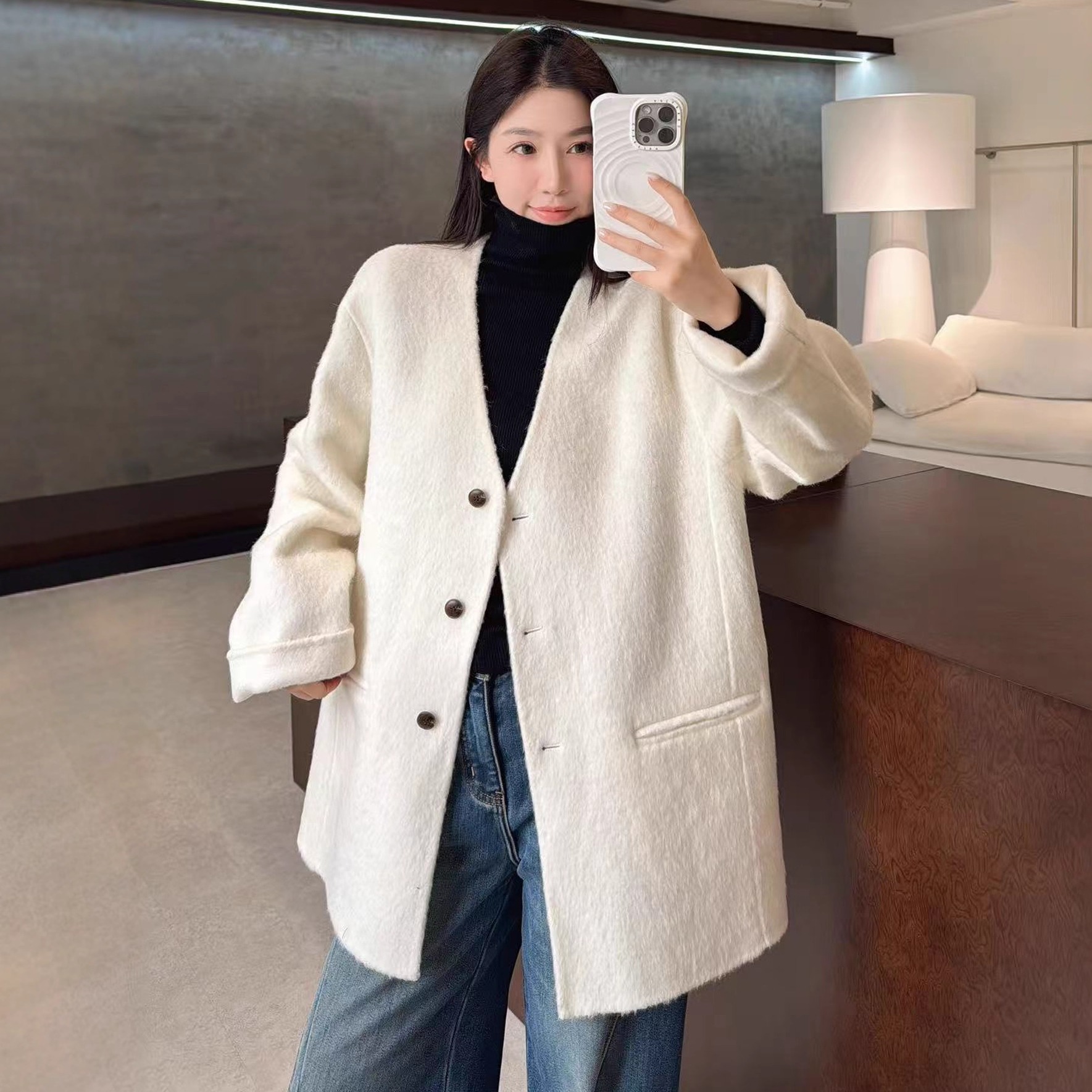 双面羊毛英伦风大衣外套女