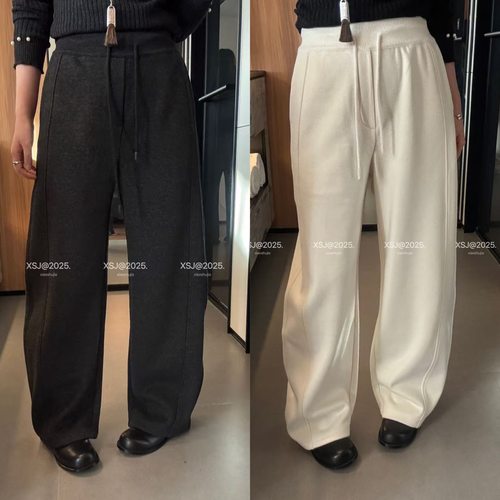 欧洲站2025冬季时尚松紧腰抽绳直筒后口袋盖明线净版休闲裤弯刀裤