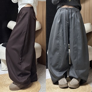 休闲长裤 裤 加厚加绒一粒扣抽绳前压线百搭慵懒西装 欧洲站2025冬季