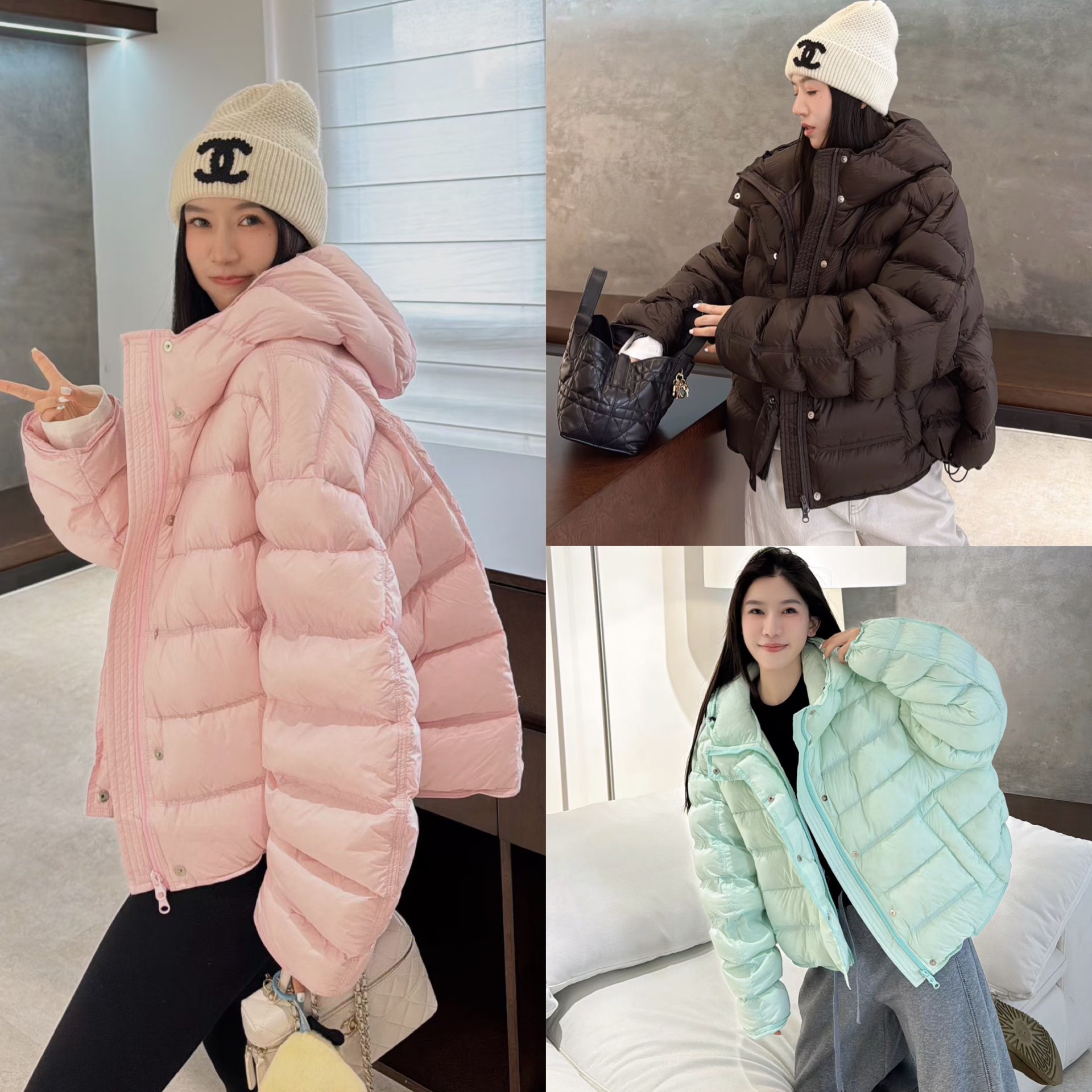 连帽宽松时髦精压线羽绒服女