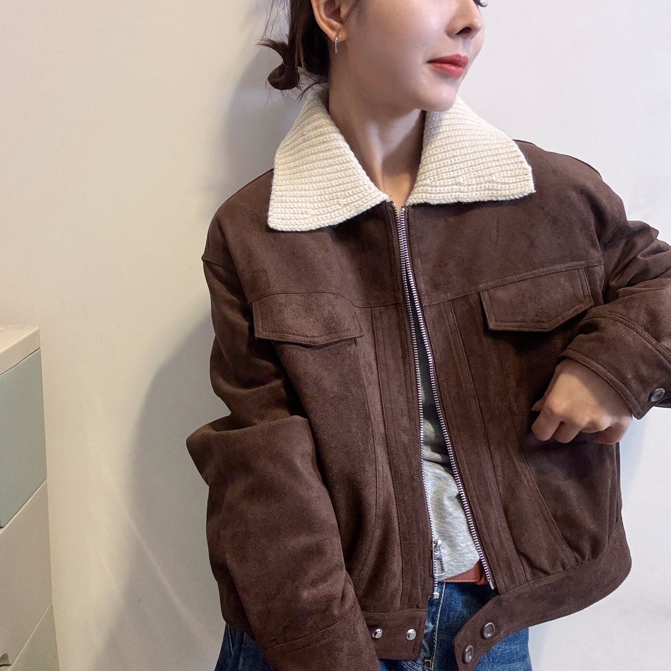 工装风麂皮绒内里羽绒外套