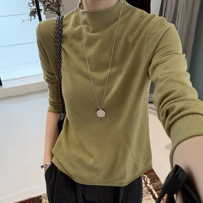 搭长袖半高领针织衫上衣