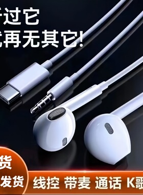有线耳机圆口线控带麦type-c数字芯片扁口半入耳听歌运动高音质