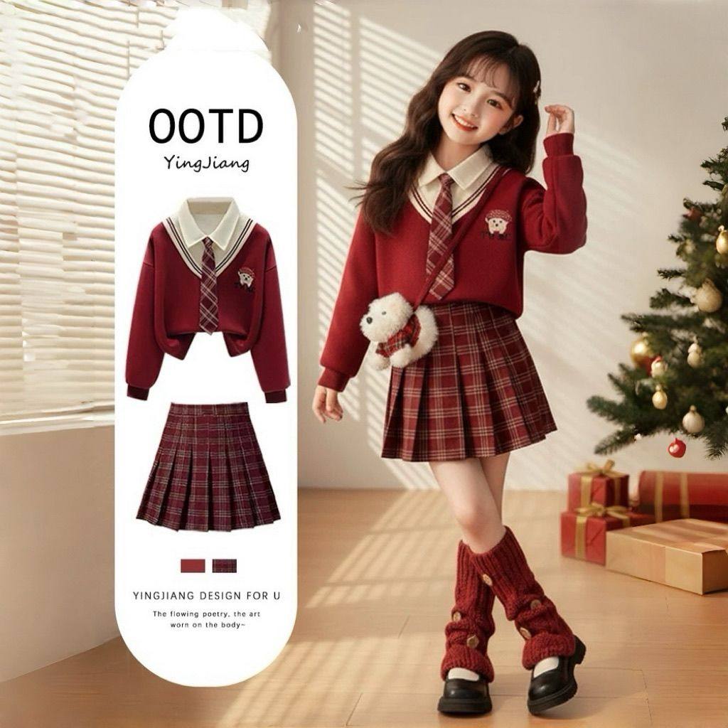 ABC女童秋冬Jk套装2025爆款儿童学院风加绒拼色卫衣冬季半身裙两,童装/婴儿装/亲子装,儿童运动套装,淘宝优惠券,粉丝福利购,淘宝优惠卷