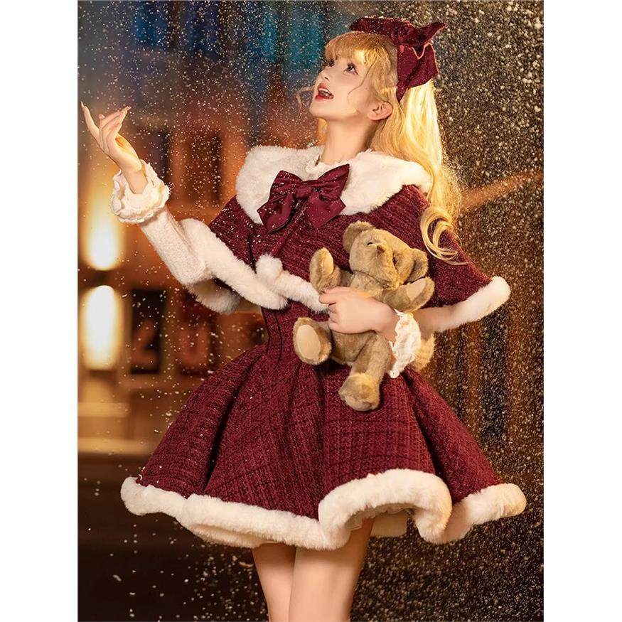 ABC小初雪 冬季红色新年战袍毛绒绒Lolita连衣裙JSK斗篷外套披肩,女装/女士精品,时尚套装,淘宝优惠券,粉丝福利购,淘宝优惠卷