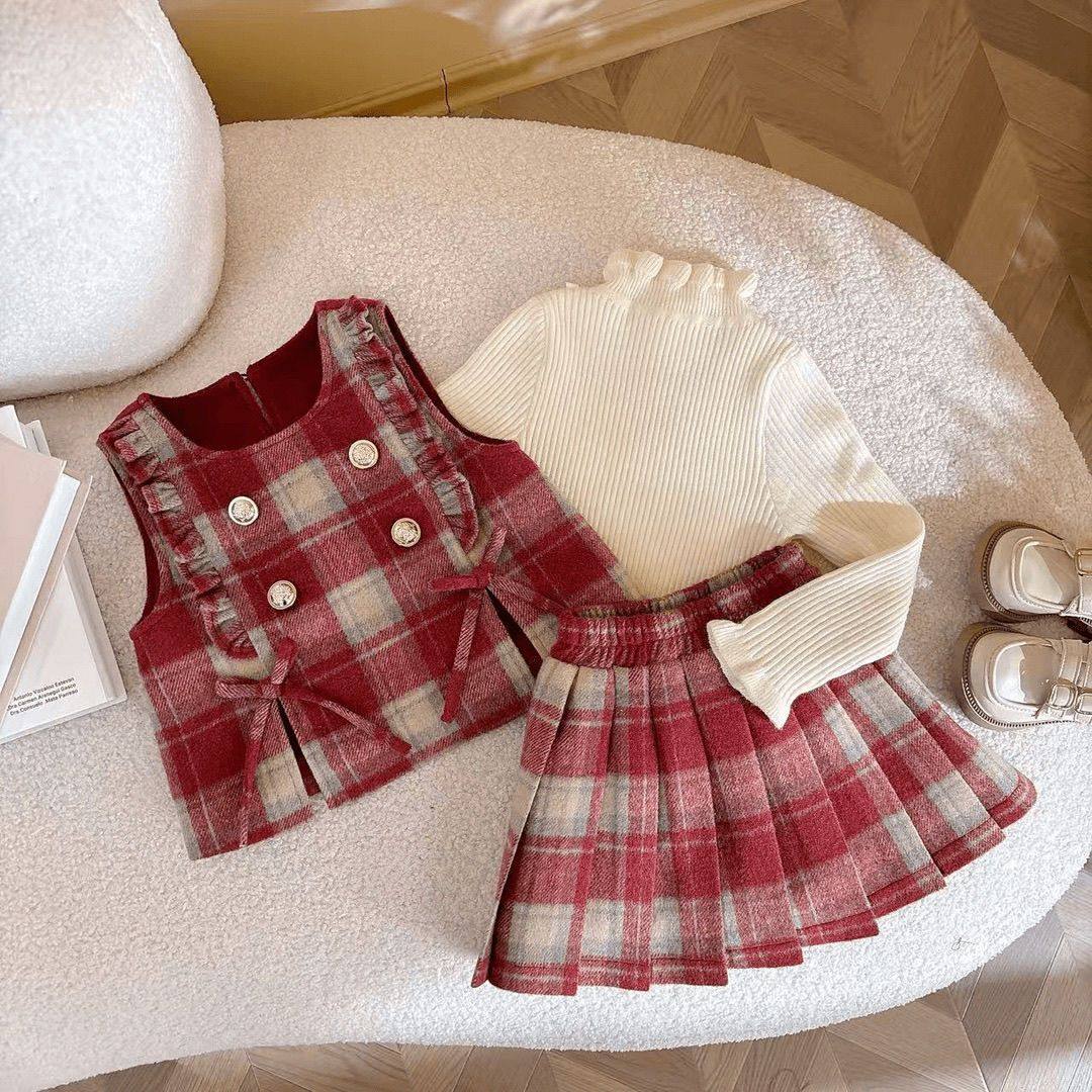 ABC女童秋冬套装2025新款女宝宝洋气网红背心马甲百折裙儿童两件,童装/婴儿装/亲子装,儿童运动套装,淘宝优惠券,粉丝福利购,淘宝优惠卷