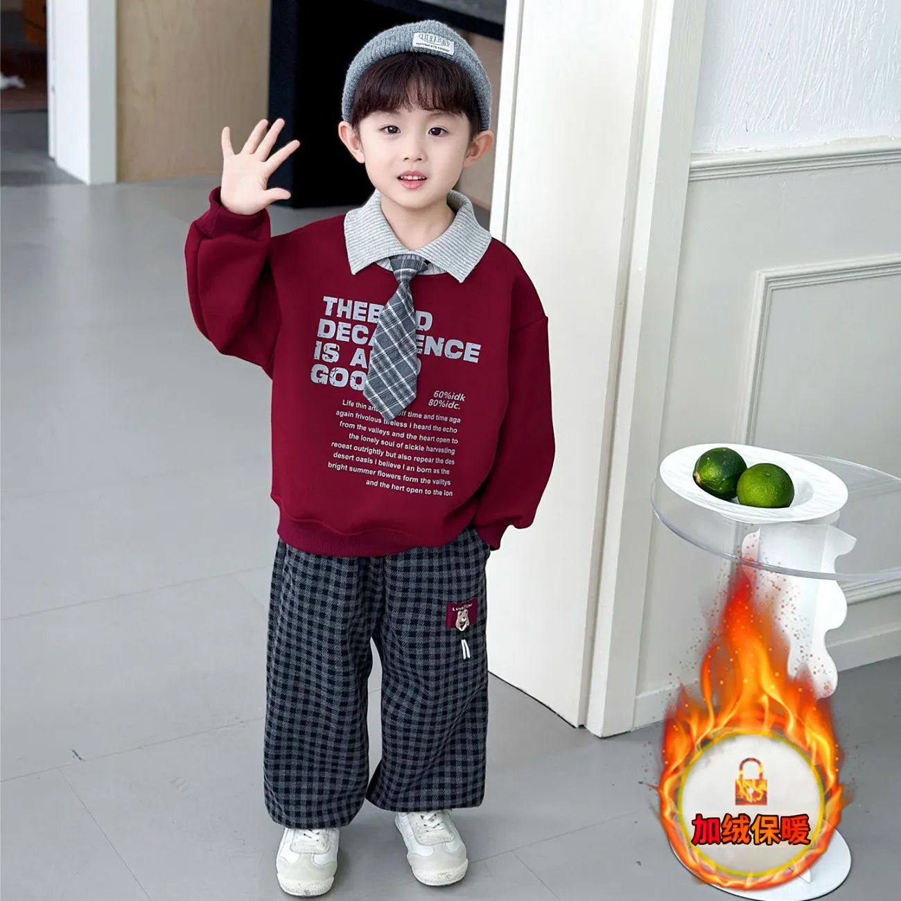 ABC男童酷帅领带加绒卫衣套装秋冬网红时髦儿童冬季学院风保暖两,童装/婴儿装/亲子装,儿童运动套装,淘宝优惠券,粉丝福利购,淘宝优惠卷
