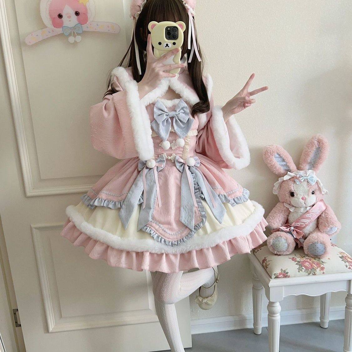 ABC原创设计Lolita冬季洋装新年蝴蝶结jsk吊带连衣裙可爱少女加厚,模玩/动漫/周边/娃圈三坑/桌游,lolita洛丽塔/软妹装/洋装,淘宝优惠券,粉丝福利购,淘宝优惠卷