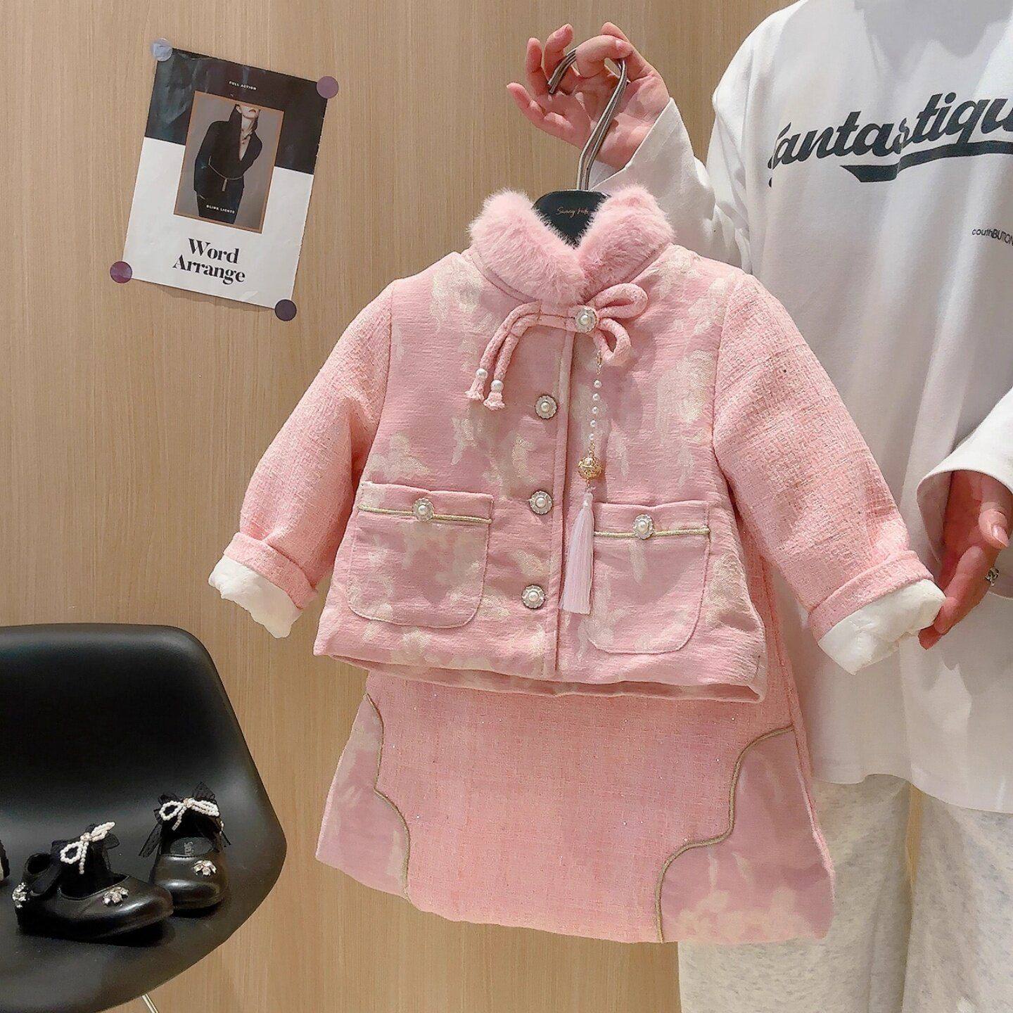 ABC女童新中式加厚套装冬季2025新款高级小香风外套背心连衣裙两,童装/婴儿装/亲子装,儿童运动套装,淘宝优惠券,粉丝福利购,淘宝优惠卷