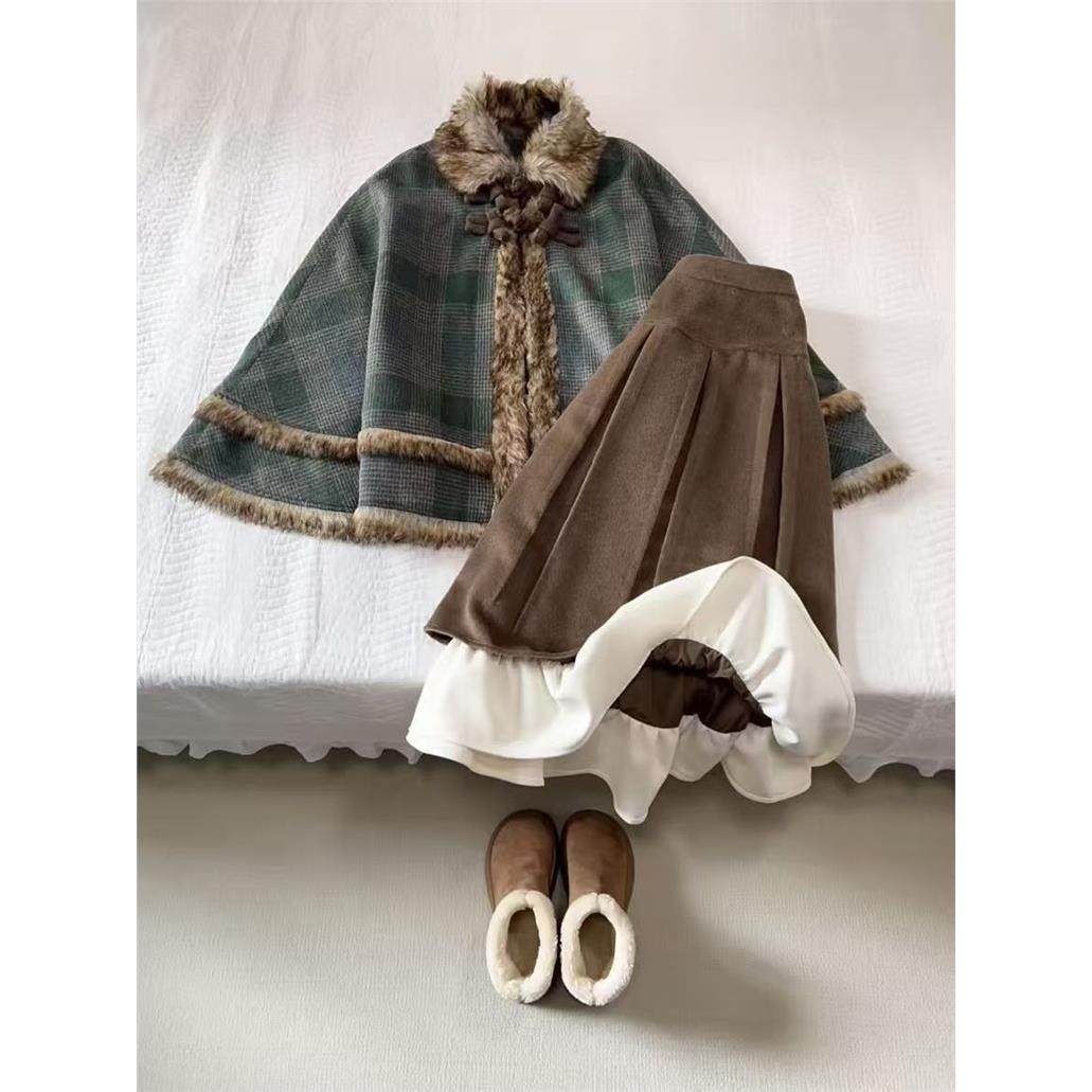 ABC一整套冬季韩系复古斗篷披肩大衣外套搭配假两件半身裙减龄两,女装/女士精品,时尚套装,淘宝优惠券,粉丝福利购,淘宝优惠卷