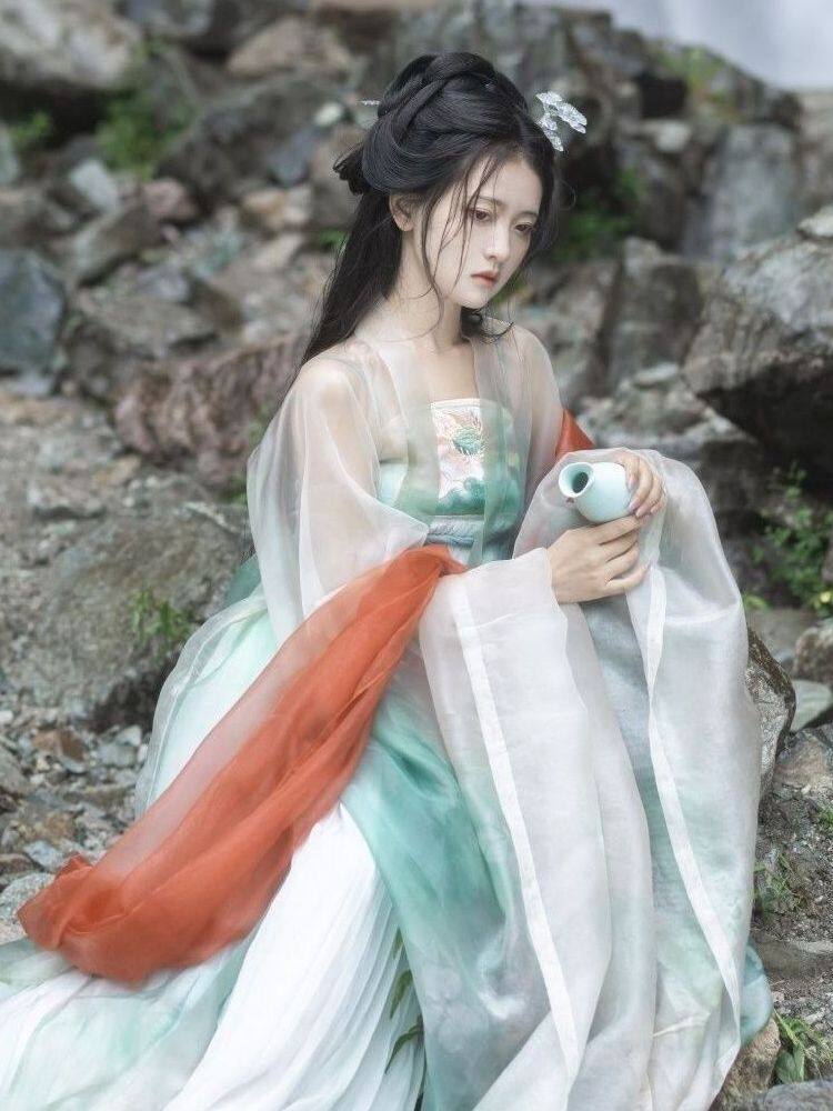 花朝记有香如故原创正品汉服女唐制绣花齐胸大袖衫印花诃子裙