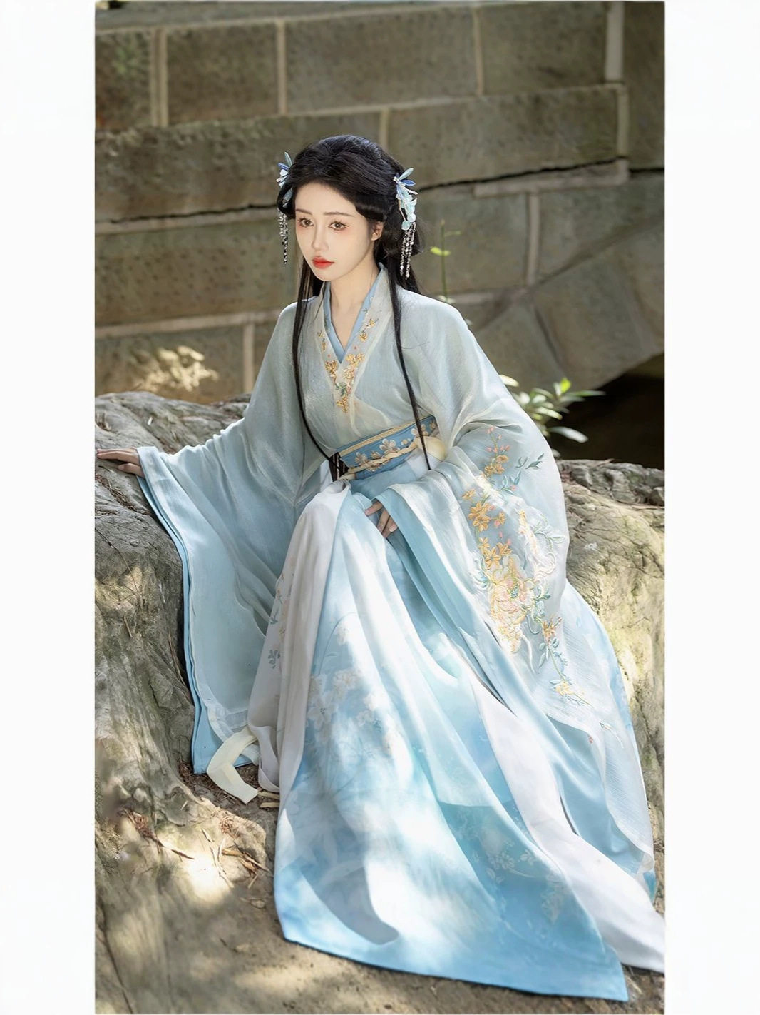 南枝巷原创汉服女春风十里魏晋南北朝大袖交领齐腰破裙刺绣套装